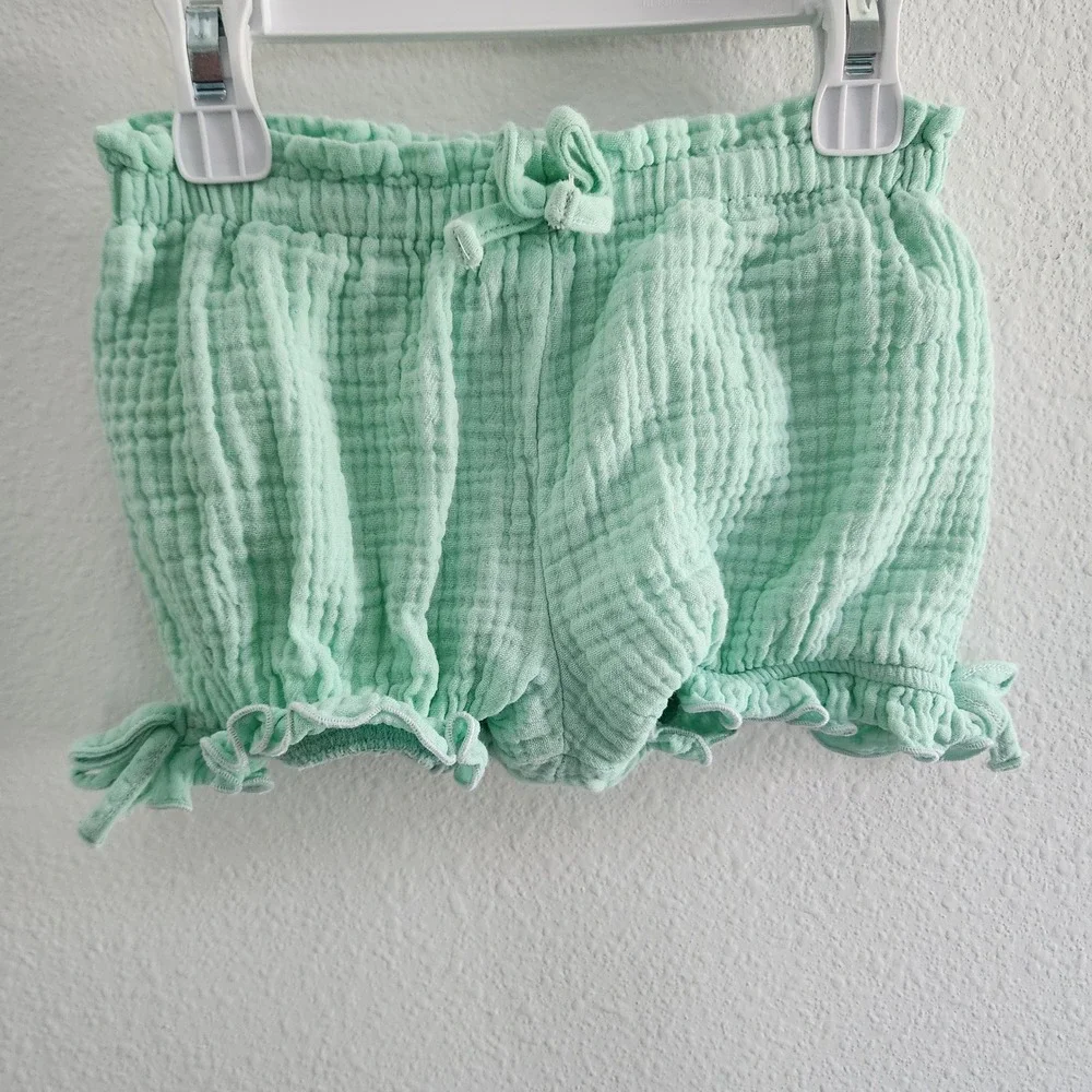 Toddler Girls Mint Green Gauze Cotton Ruffle Bloomer Shorts size 3T